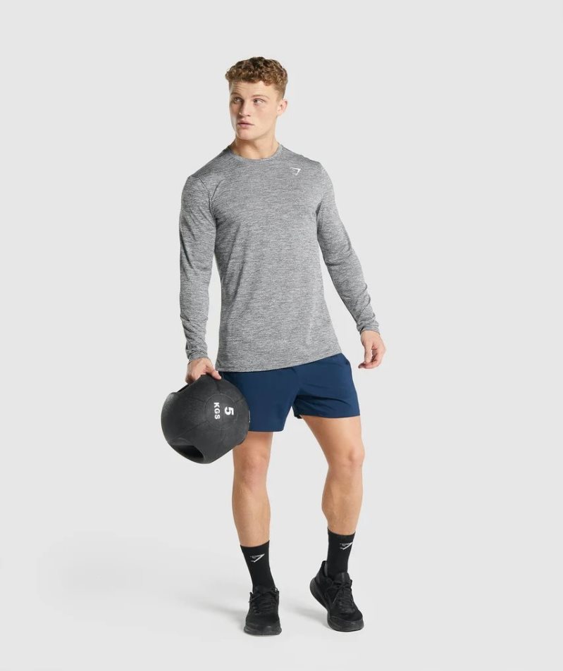 Men's Gymshark Arrival Marl Long Sleeve T-Shirts Grey | NZ 4FGRJK